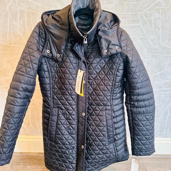 Marc New York Andrew Marc Quilted Coat with Hood - Picture 1 of 7